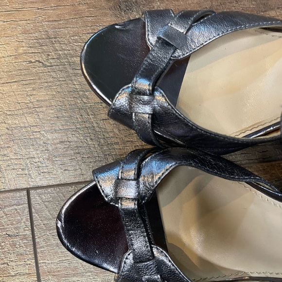 Calvin Klein POSHA Metallic Strappy Platform Block Heel Sandals 10M Silver 4” - Picture 4 of 12